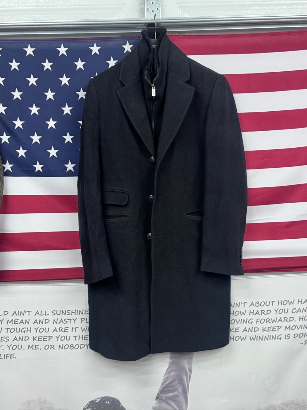 Michael Kors Black Single-Breasted Wool Pea Coat with Stand Collar Liner